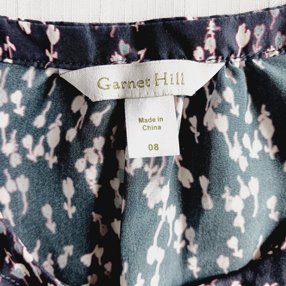 Vintage Garnet Hill 100% Silk Popover Blouse in Navy with Mini Floral Size 8 - Picture 7 of 9